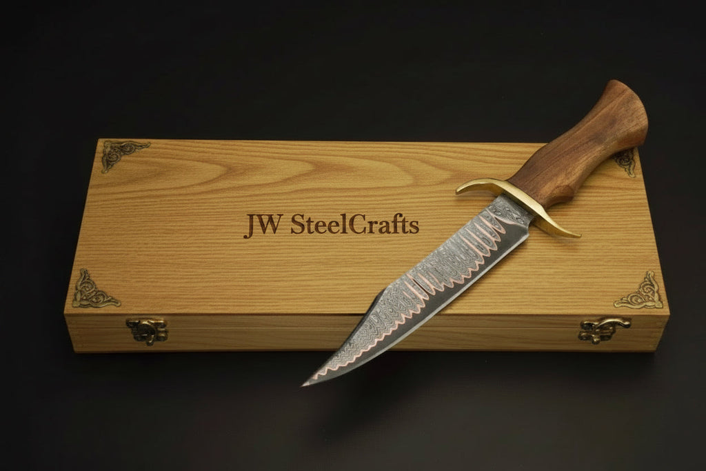 Timberland Trapper Bowie Knife 10 inch with Damascus steel blade - JW SteelCrafts