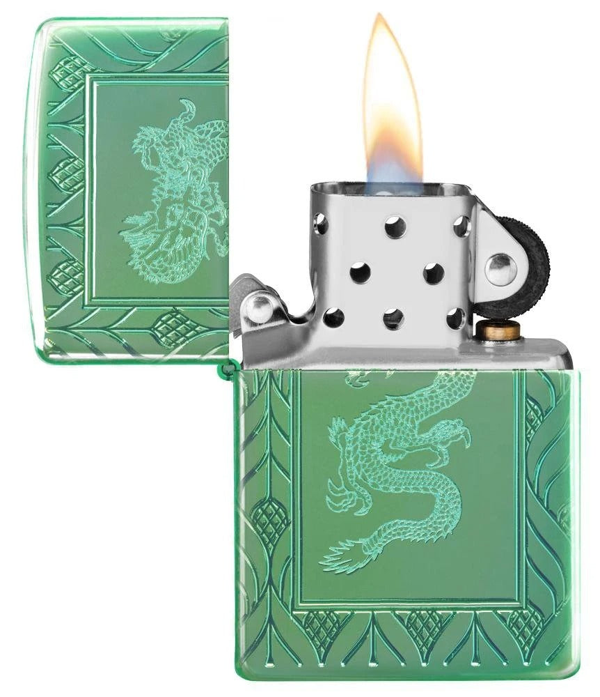 Zippo Armor Elegant Dragon Deep Carve, High Polish Green Lighter #49054