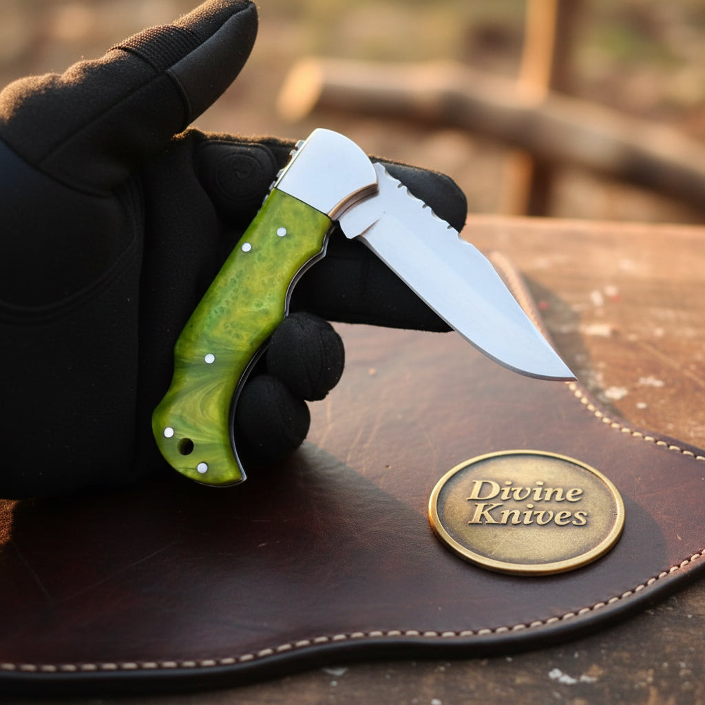 Lime Green Resin Lockback Pocket Knife with Carbon Steel Blade