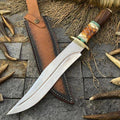Handmade J2 Steel Bowie Knife with rosewood, bone, and brass guard handle, 16-inch overall length, from Knives Gear Garage.