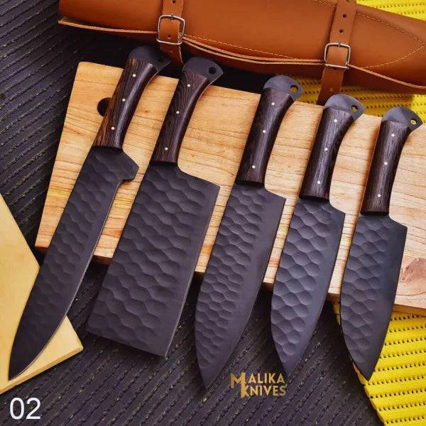 Set of two MALIKA KNIVES EDC kitchen knives for home chefs, featuring sleek stainless steel blades and ergonomic handles.