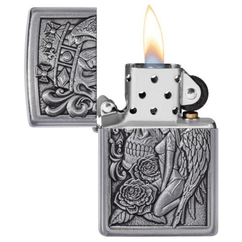 Zippo Skull and Angel Emblem, Street Chrome Lighter #49442