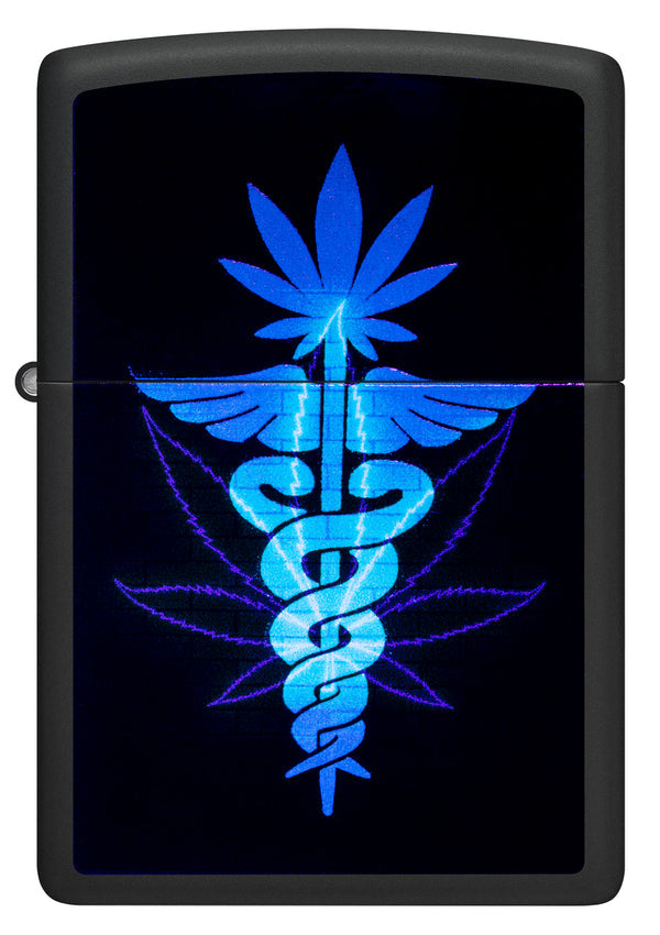 Zippo Blacklight Cannabis & Leather Pouch Gift Set #LPGS-LPLBK-46266