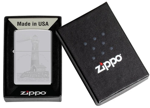 Zippo Lighthouse, High Polish Chrome Lighter #46725