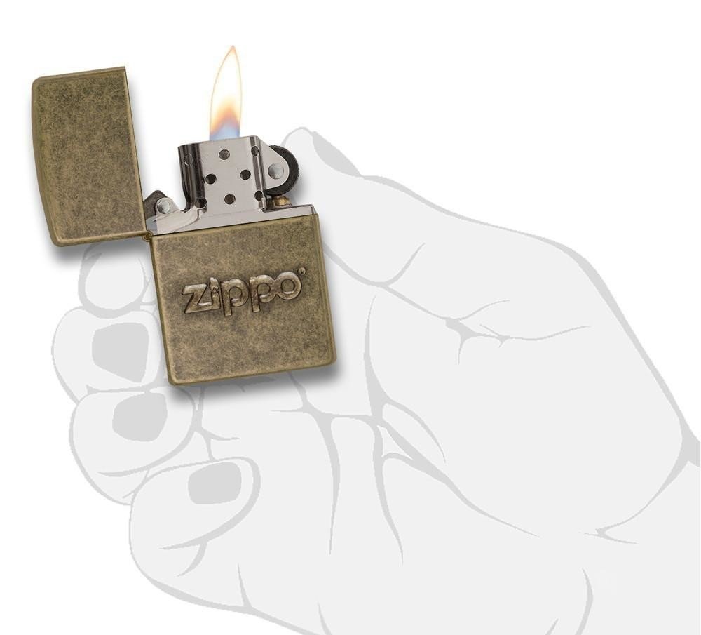 Zippo Stamped Logo, Antique Brass Lighter #28994