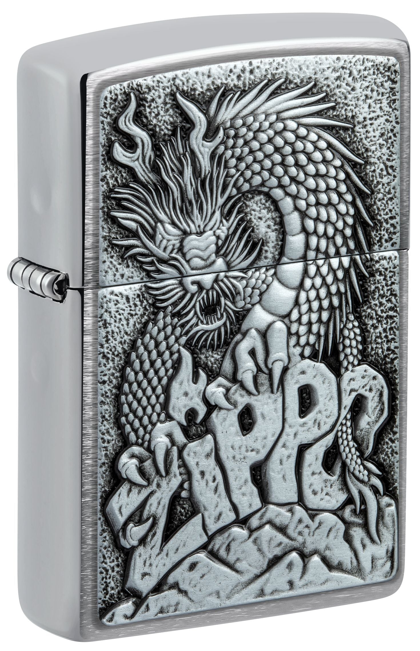 Zippo Dragon Emblem, Brushed Chrome Lighter #48902