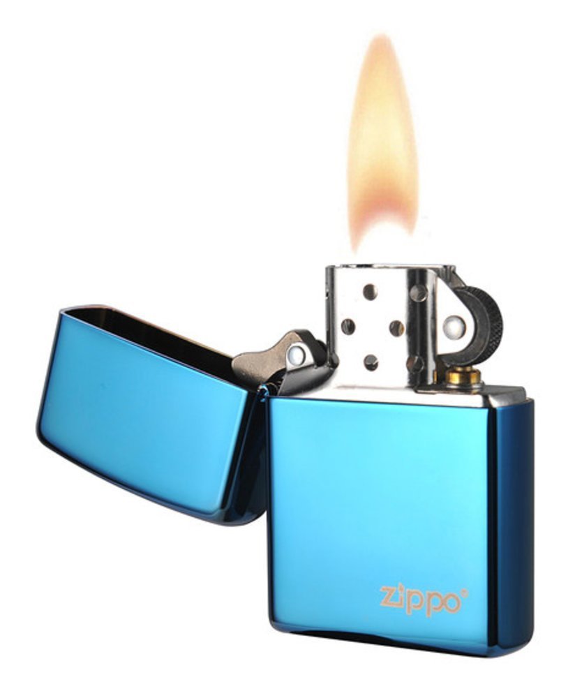 Zippo Sapphire Blue Logo & Leather Pouch Gift Set #LPGS-LPLBK-20446ZL