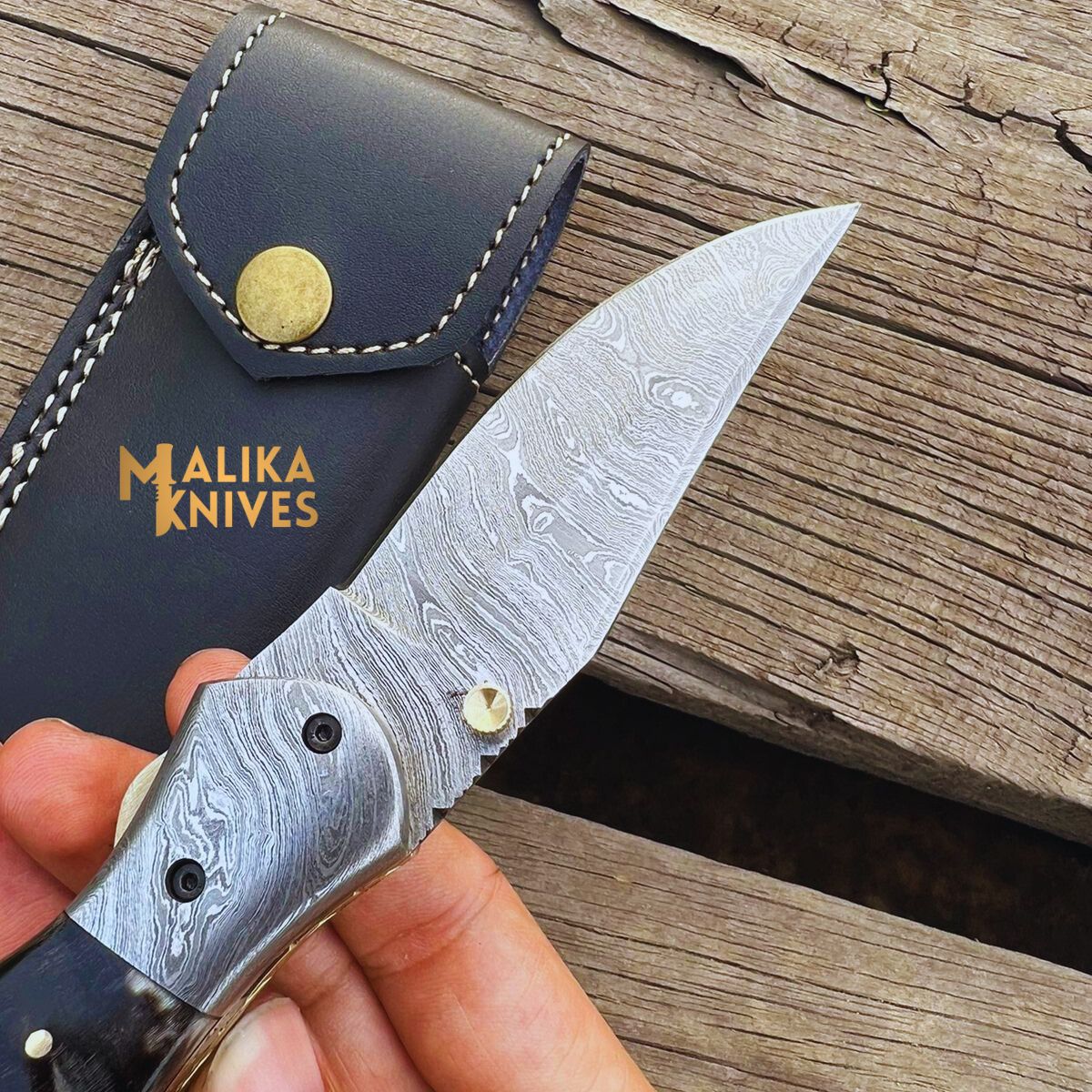 Custom Handmade Folding knife with Ram horn handle-0803