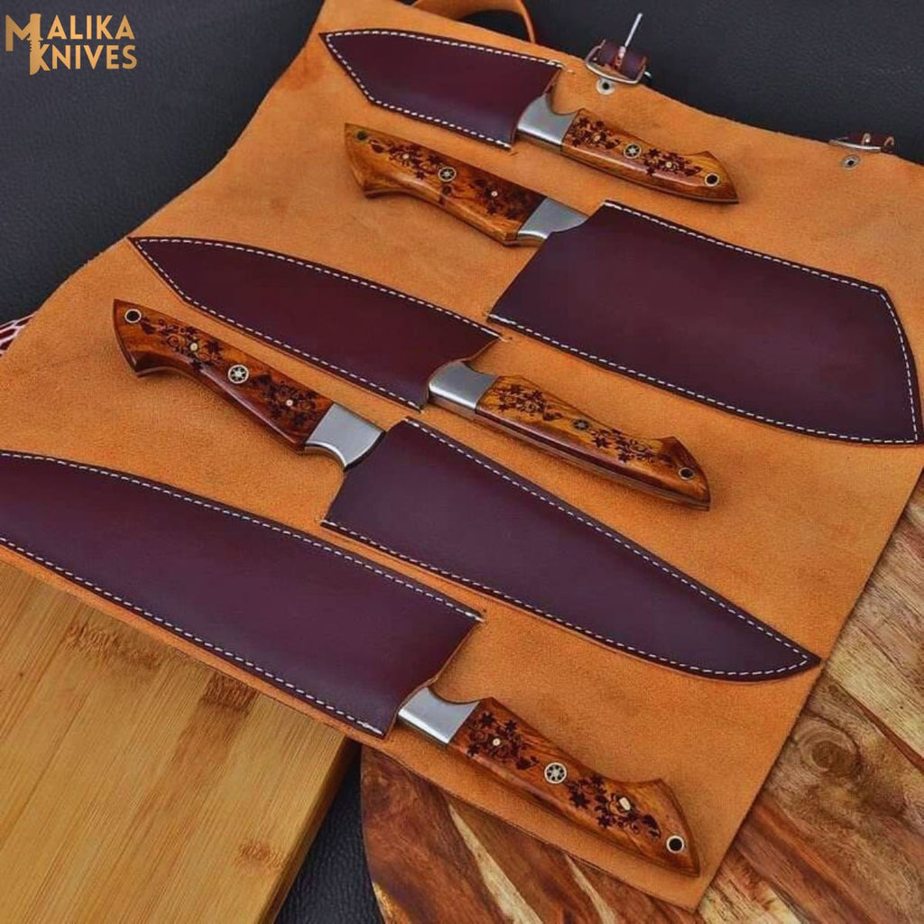 Set of three MALIKA KNIVES with sleek handles and sharp blades, perfect for professional and home cooking.
