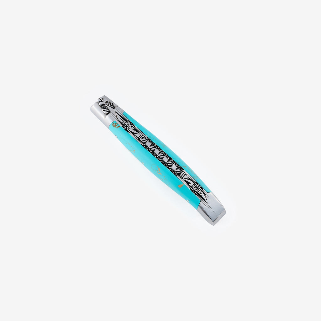 Laguiole en Aubrac Handcrafted Luxury Double Plated Multipurpose Knife with Turquoise Handle, 4.75-inches