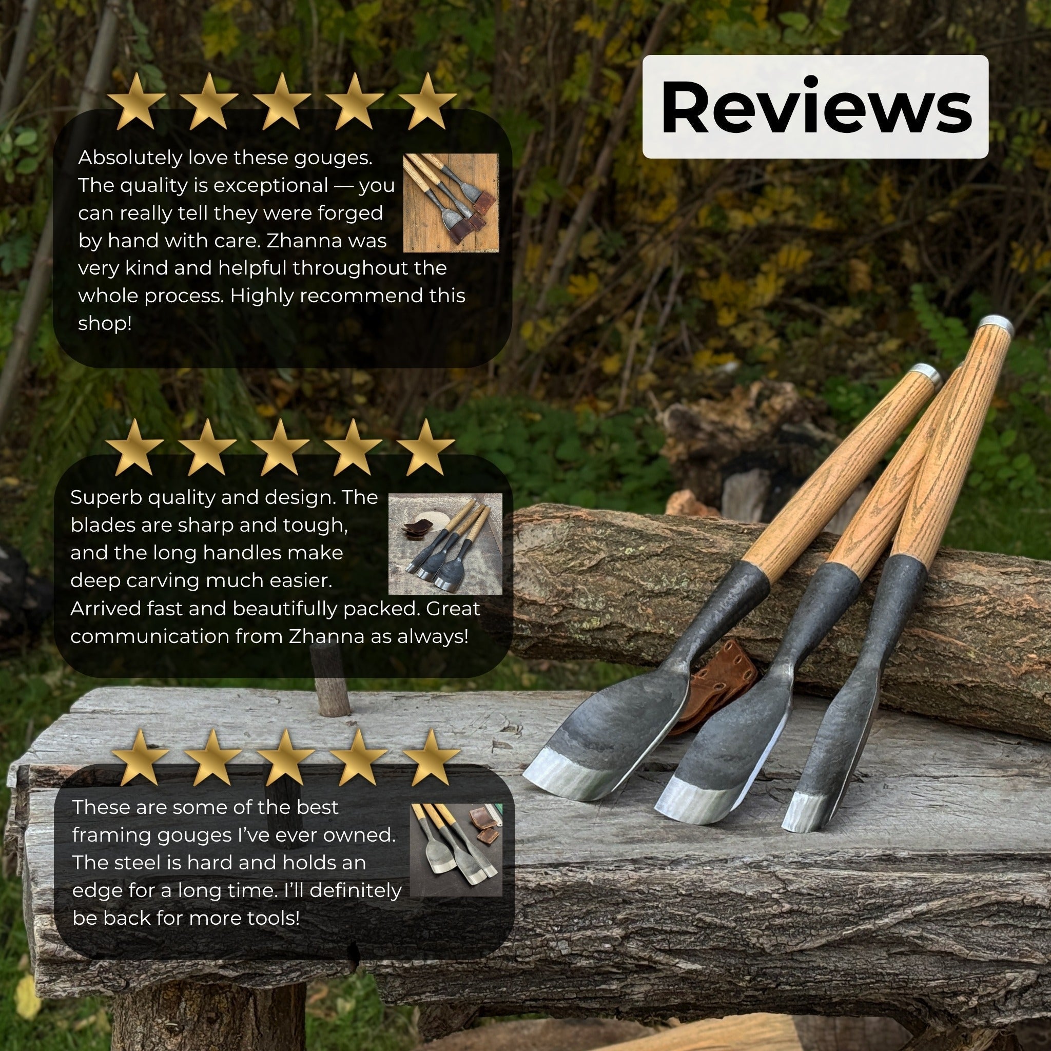 3-Piece Timber Framing Rounded Chisel Set