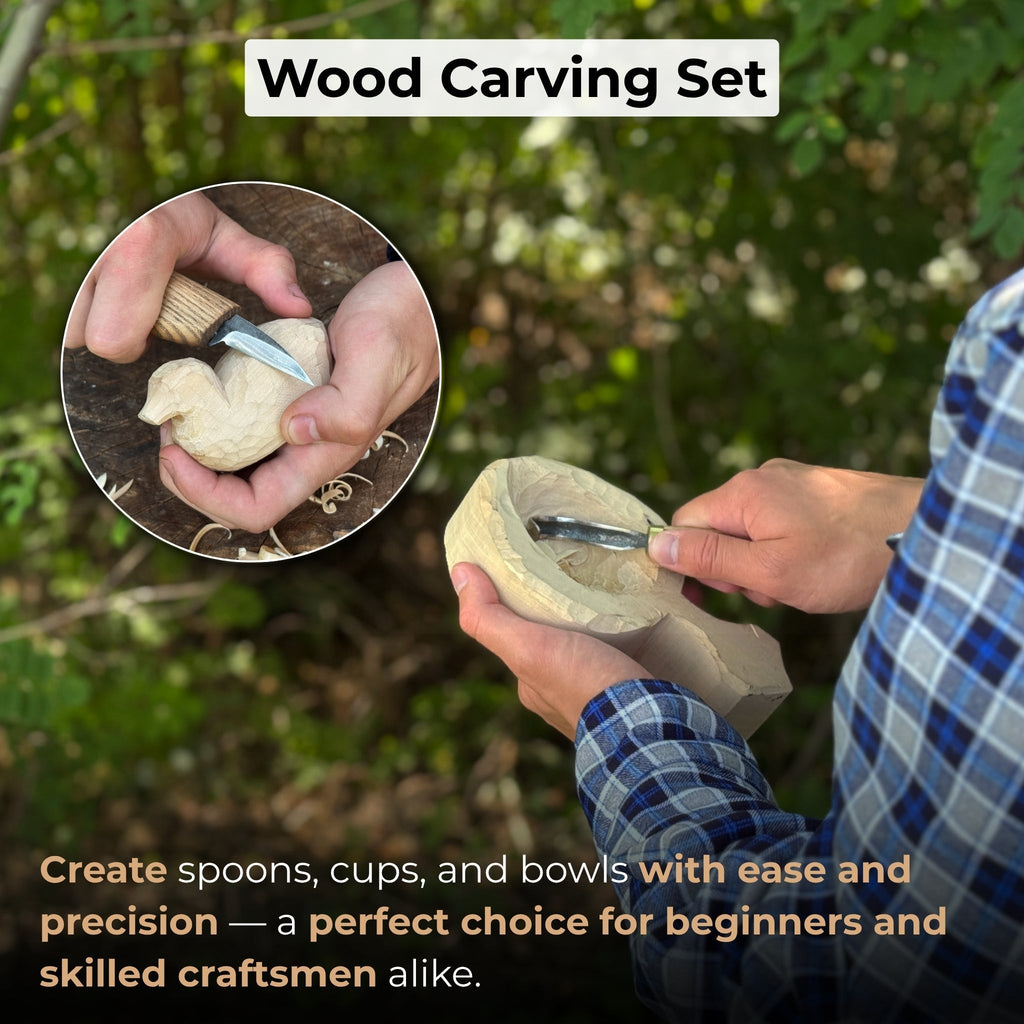 3-Piece Wood Carving Knife Set – Whittling Knife, Hook Knife & Leather Strop