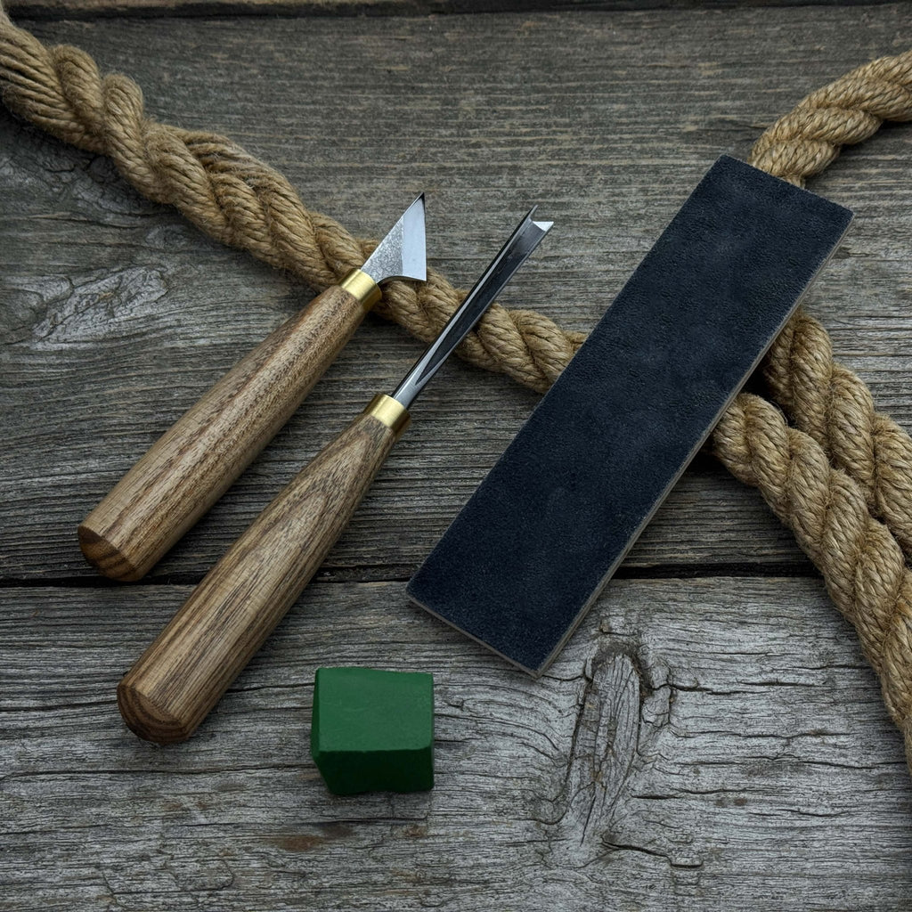 3-Piece Wood Carving Tool Set with Leather Case