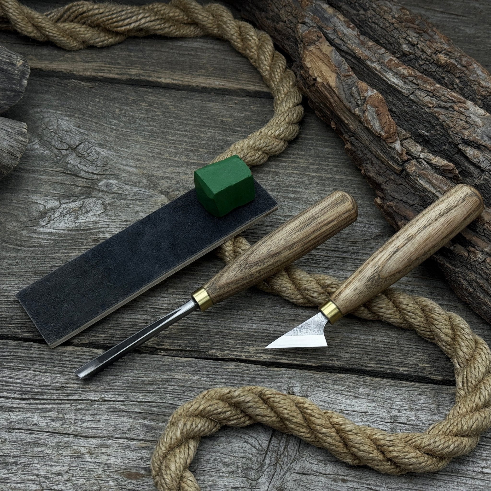 3-Piece Wood Carving Tool Set with Leather Strop