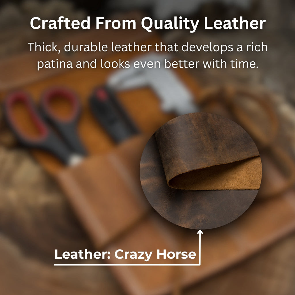 Crazy Horse leather material detail - Sharky Forged Steel Tools | Relic & Reel