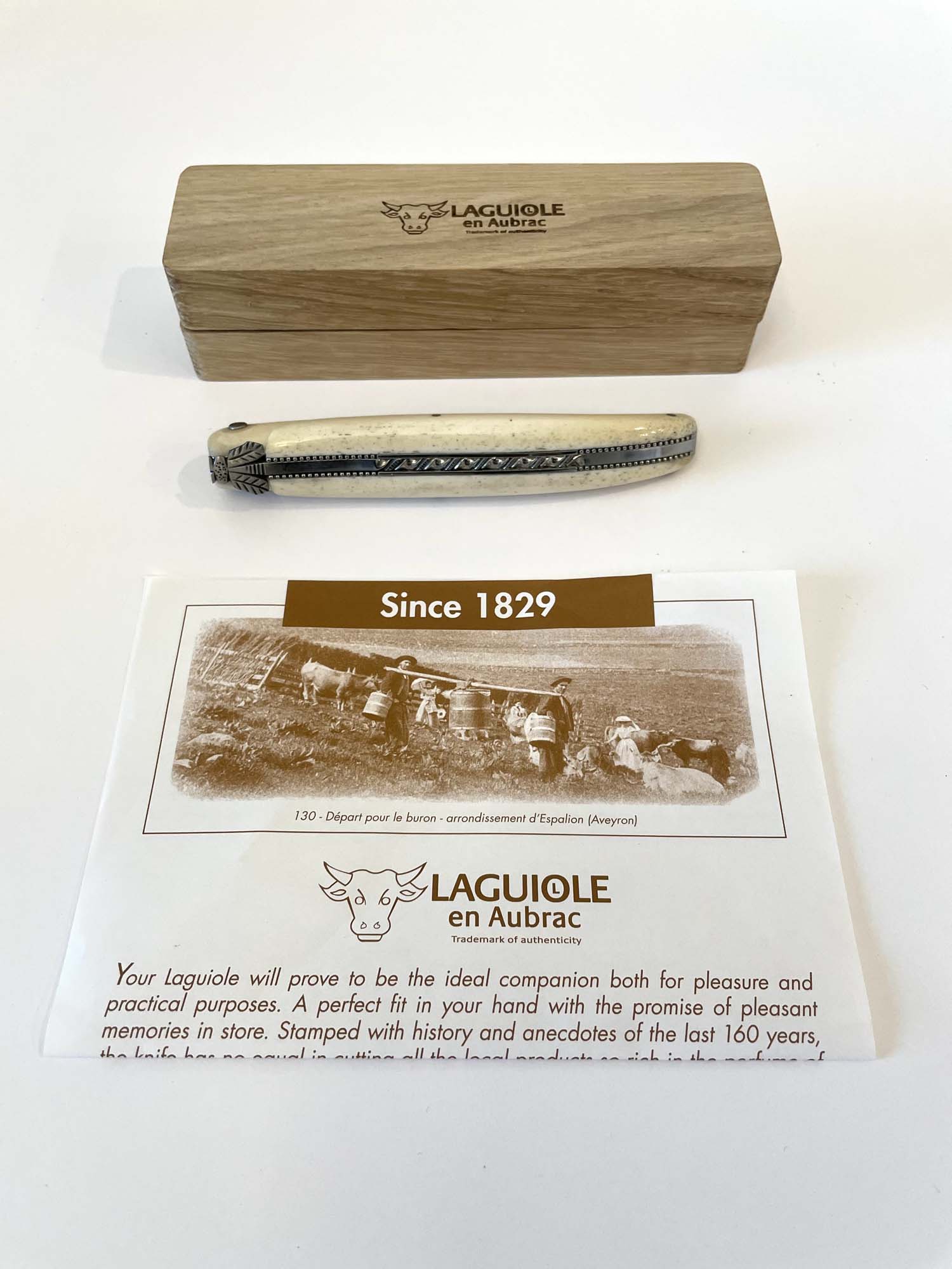 Laguiole en Aubrac La Perle Hand Carved Multipurpose Knife, Bone, 4.75-Inches