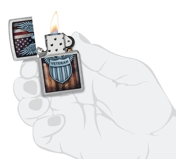 Zippo Veteran Crest, Street Chrome Lighter #46824