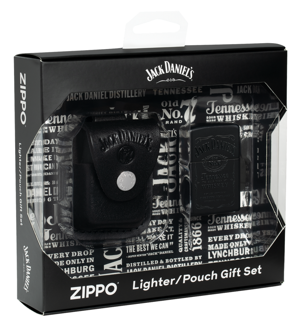 Zippo Jack Daniels Black Matte and Pouch Gift Set #48460