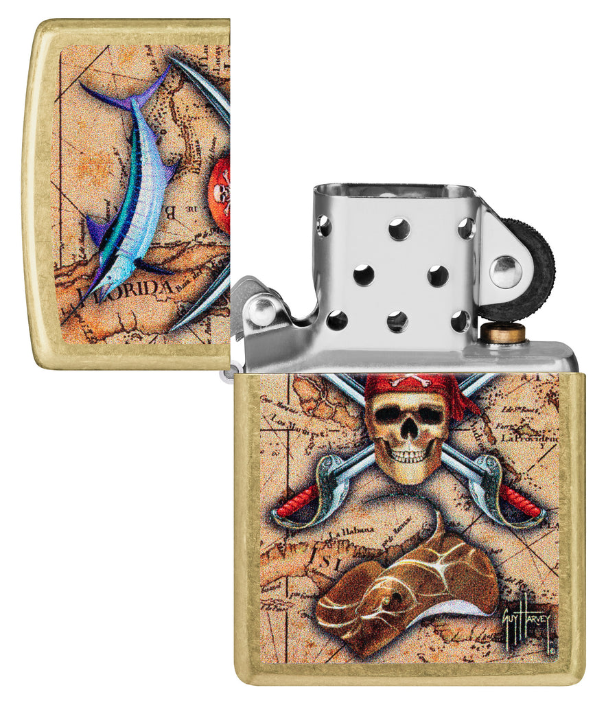 Zippo Guy Harvey Pirate Crossbones, Street Brass Lighter #48966
