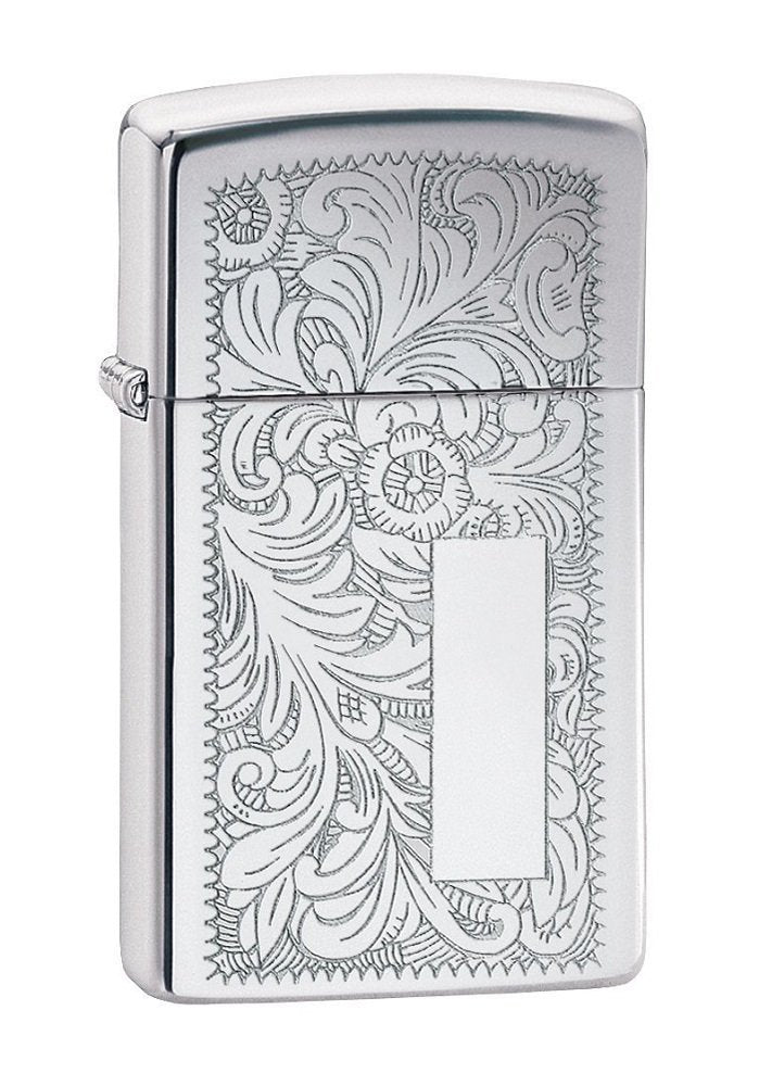 Zippo Slim Chrome Venetian, High Polish Chrome Lighter #1652