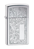 Zippo Slim Chrome Venetian, High Polish Chrome Lighter #1652