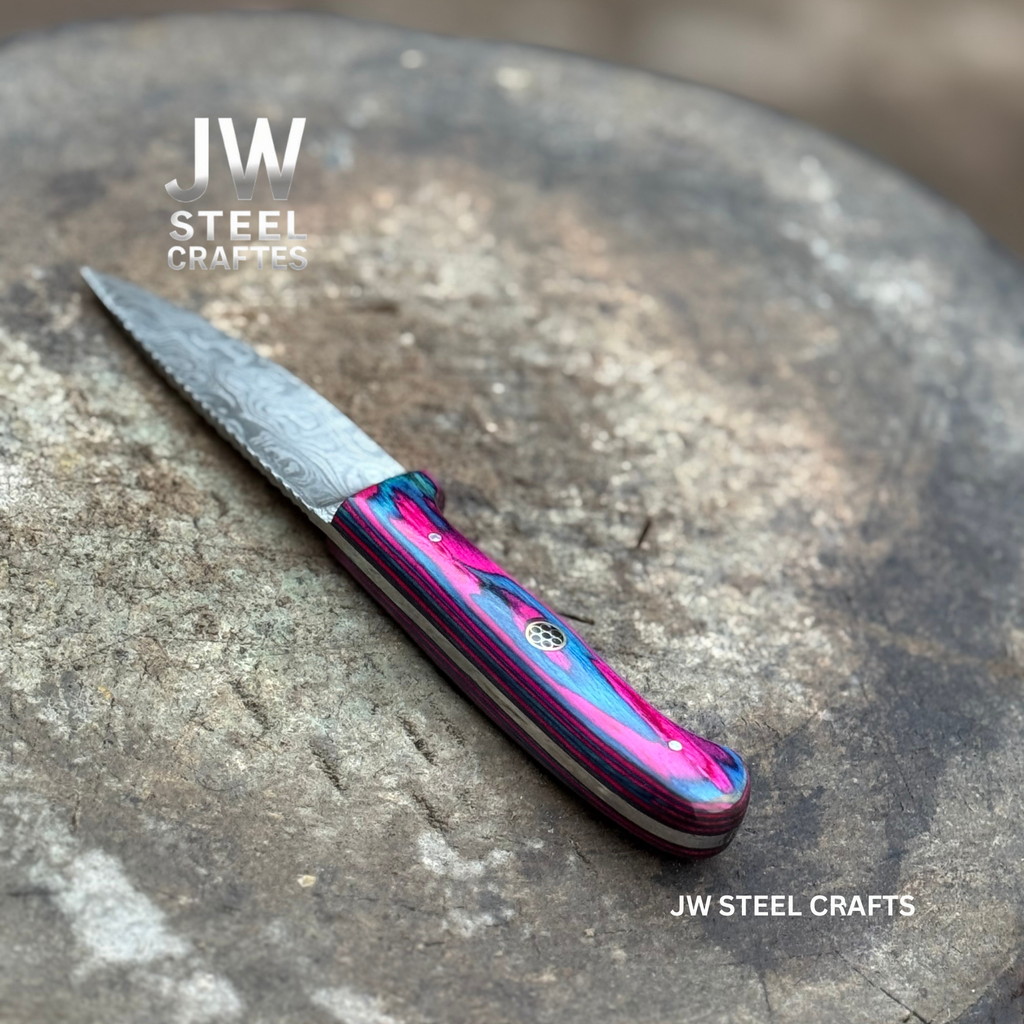 Twilight Resin Bushcraft Knife 8" Pink & Blue Pakka Wood Handle | JW SteelCrafts