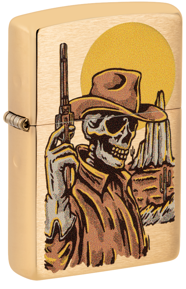 Zippo Wild West Skeleton Cowboy, Brushed Brass Lighter #48519