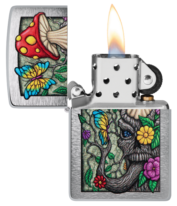 Zippo Trippy Mushroom, Brushed Chrome Lighter #48635