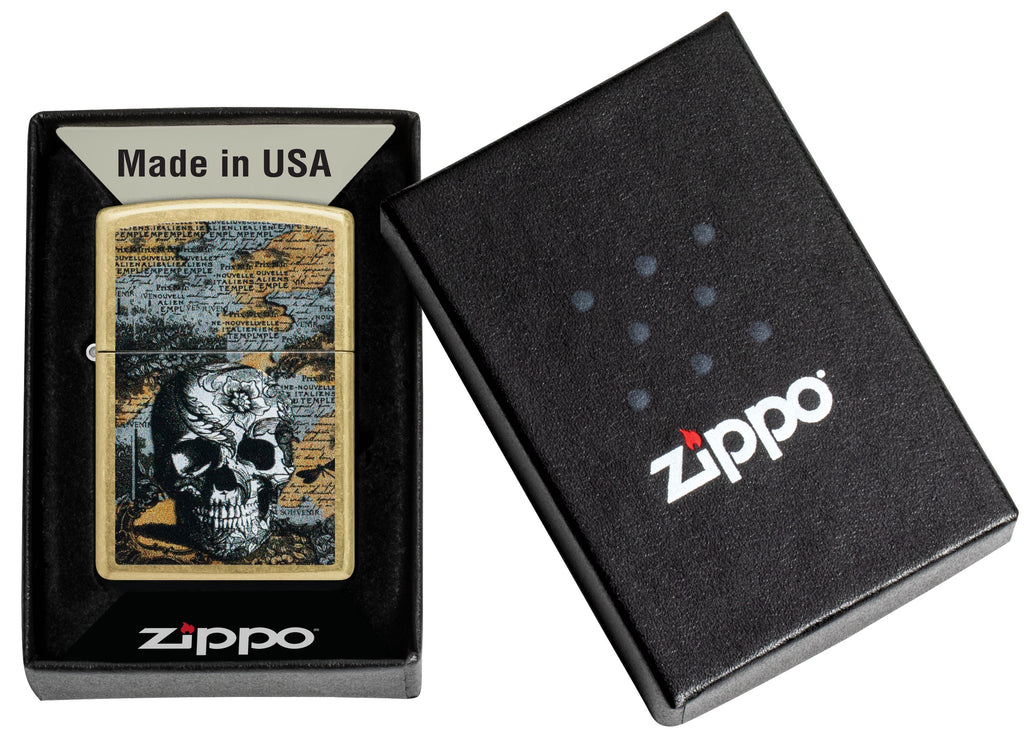 Zippo Floral Skull, Street Brass Lighter #46577