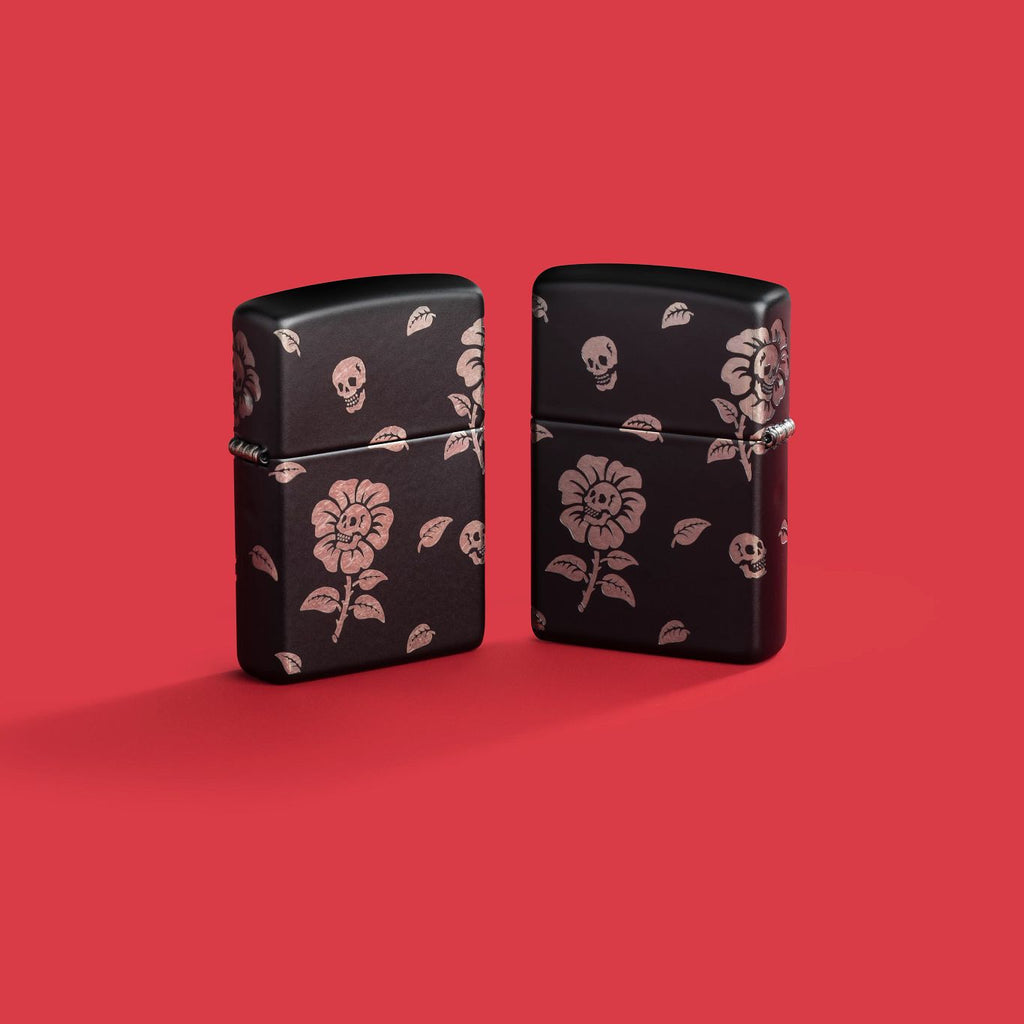 Zippo Flower Skulls 360°, Black Matte Lighter #48931