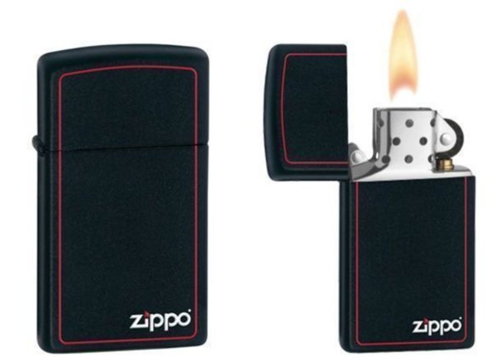 Zippo Slim Red Border, Black Matte Lighter #1618ZB