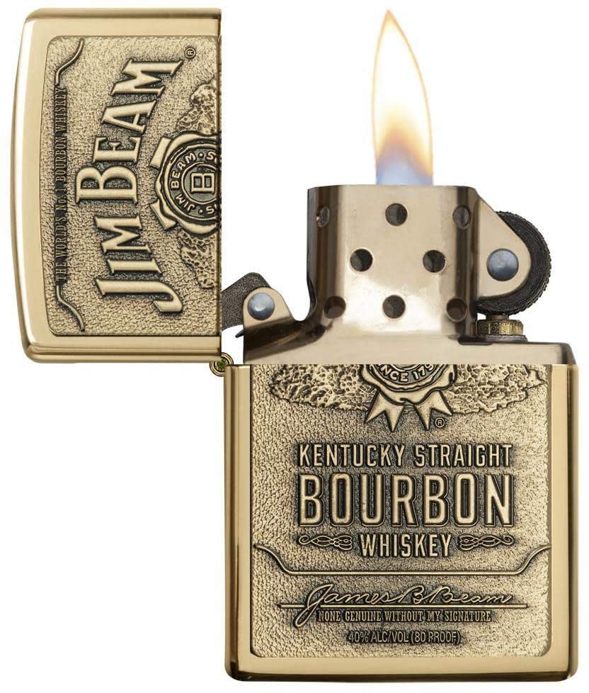 Zippo Jim Beam Kentucky Bourbon Whiskey, High Polish Brass Lighter #254BJB.929