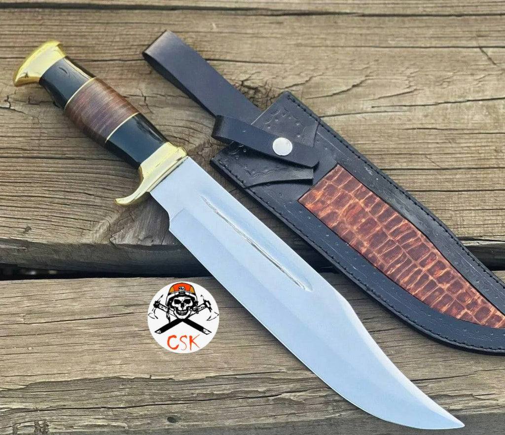 Crocodile Dundee Bowie Knife by cskforged, a hunting knife with a large curved blade and detailed handle design.