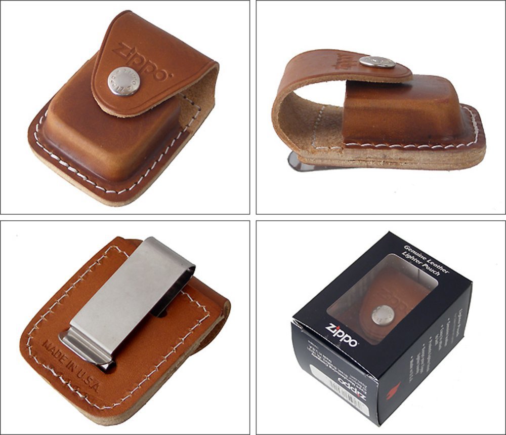 Zippo Metal Clip Leather Pouch For Zippo Pocket Lighters #LPCB
