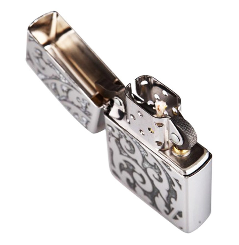Zippo Filigree Floral Pattern, High Polish Chrome Lighter #28530