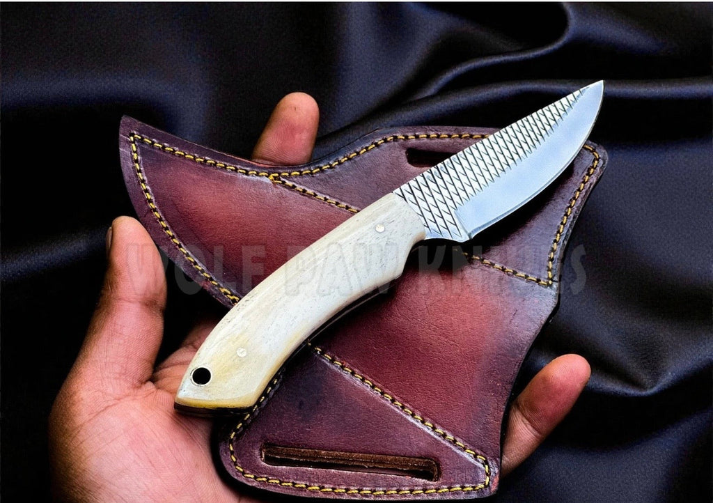 Camel Bone Ranch Skinner Knife with Rasp-Textured Blade