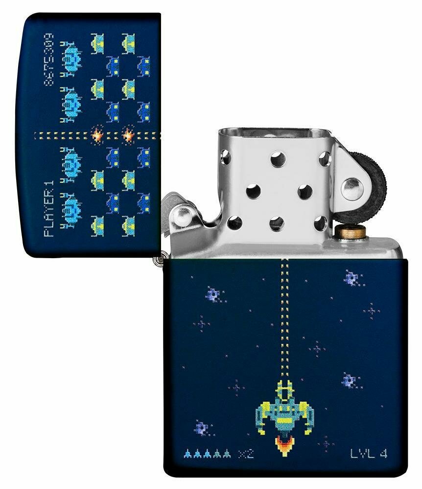 Zippo Space Invaders Pixel Retro Game, Navy Blue Matte Lighter #49114
