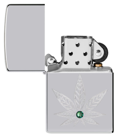 Zippo Cannabis Crystal, High Polish Chrome Lighter #46126