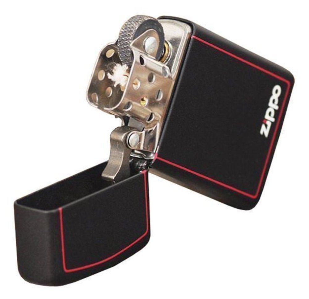 Zippo Slim Red Border, Black Matte Lighter #1618ZB