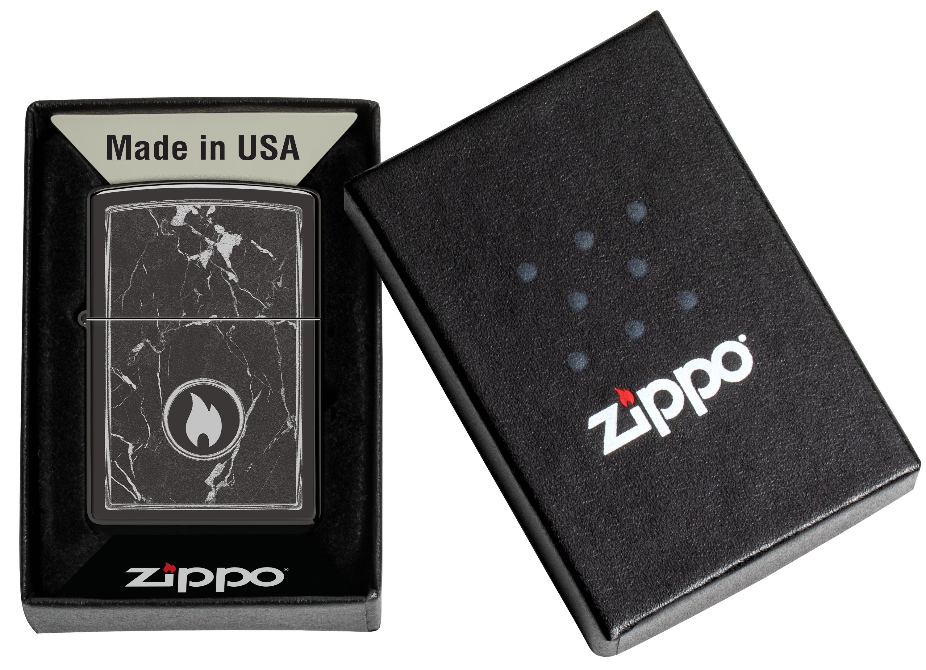 Zippo Marble Flame, High Polish Black Lighter #46571