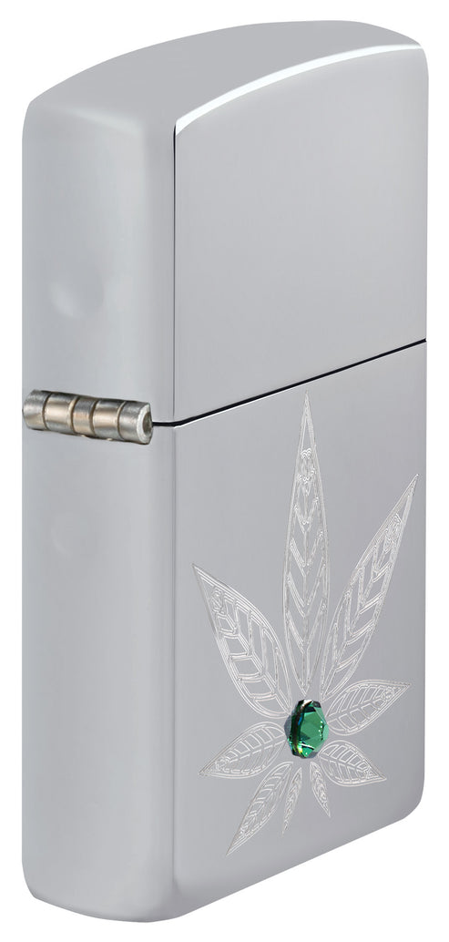 Zippo Cannabis Crystal, High Polish Chrome Lighter #46126
