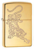 Zippo Tiger Engraved, High Polish Brass Lighter #29884