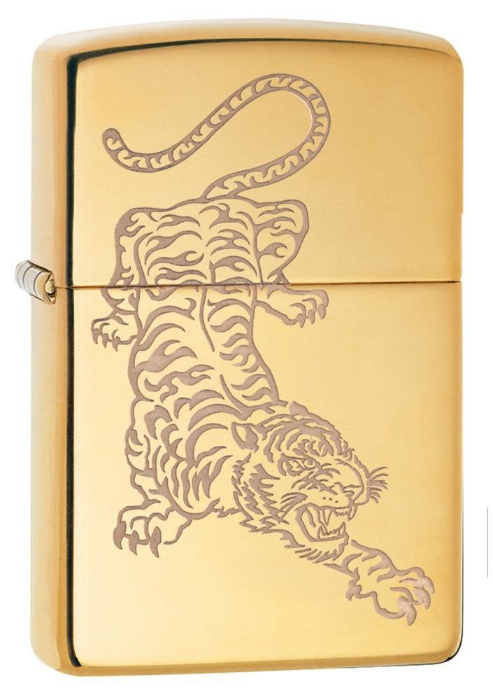 Zippo Tiger Engraved, High Polish Brass Lighter #29884