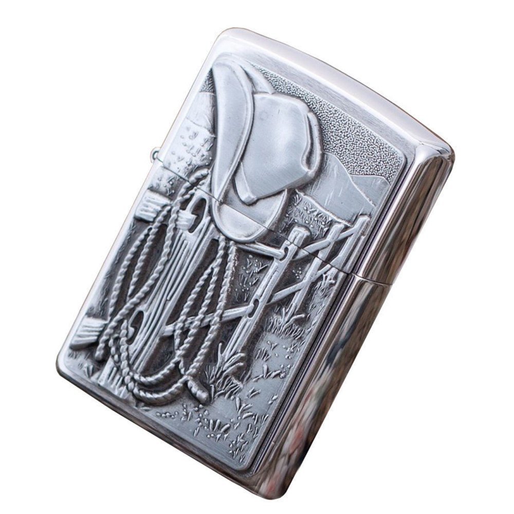 Zippo Resting Cowboy Emblem, Brushed Chrome Lighter #24879