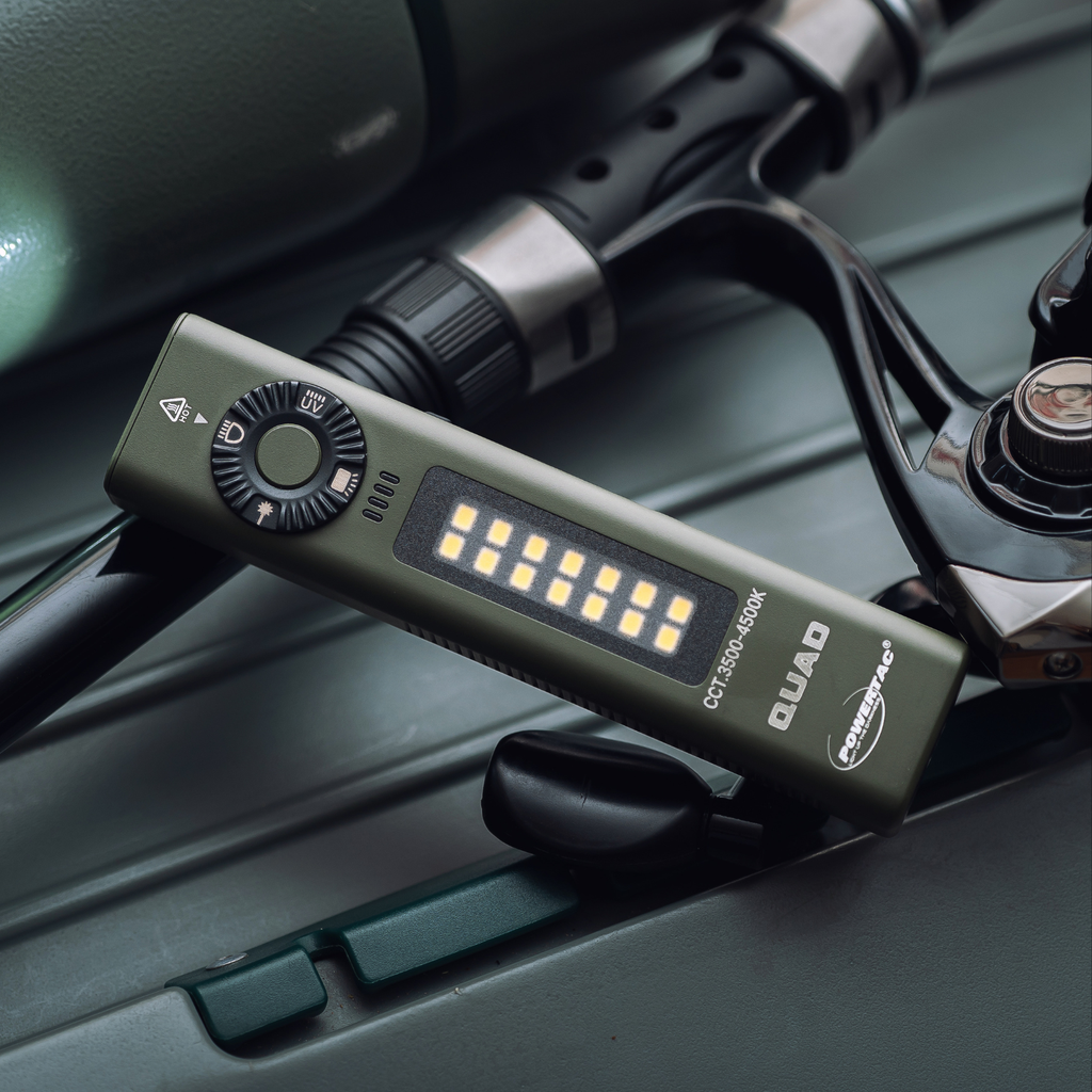 POWERTAC QUAD 2000 Lumen Flashlight | 4-in-1 Flat Design | USB-C Rechargeable | Green Laser + UV + Warm Side Light | Brightest Multi-Beam Tactical Light