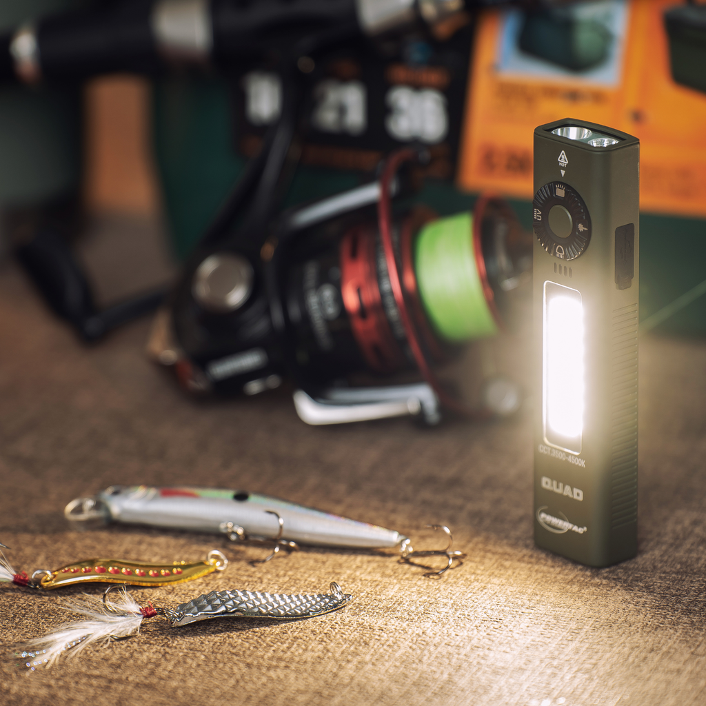 POWERTAC QUAD 2000 Lumen Flashlight | 4-in-1 Flat Design | USB-C Rechargeable | Green Laser + UV + Warm Side Light | Brightest Multi-Beam Tactical Light