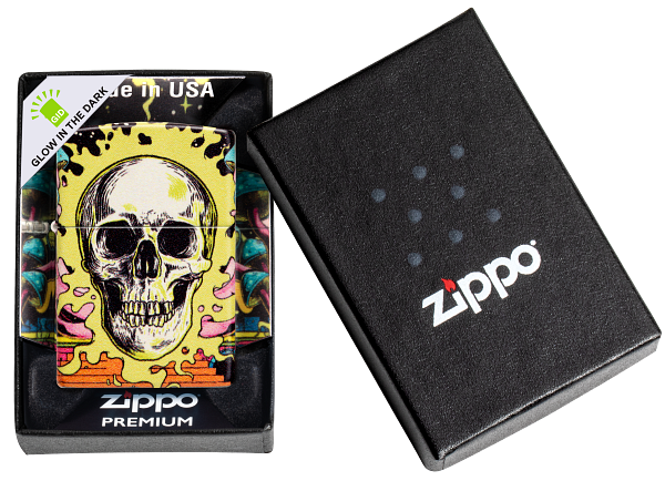 Zippo Glow-in-the-Dark Green Skull, 540° Color Lighter #48640