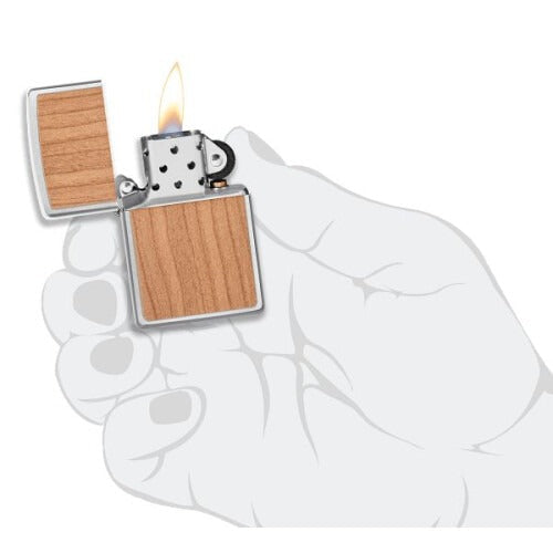 Zippo WOODCHUCK USA Cherry Wood Emblem, Brushed Chrome Lighter #49462