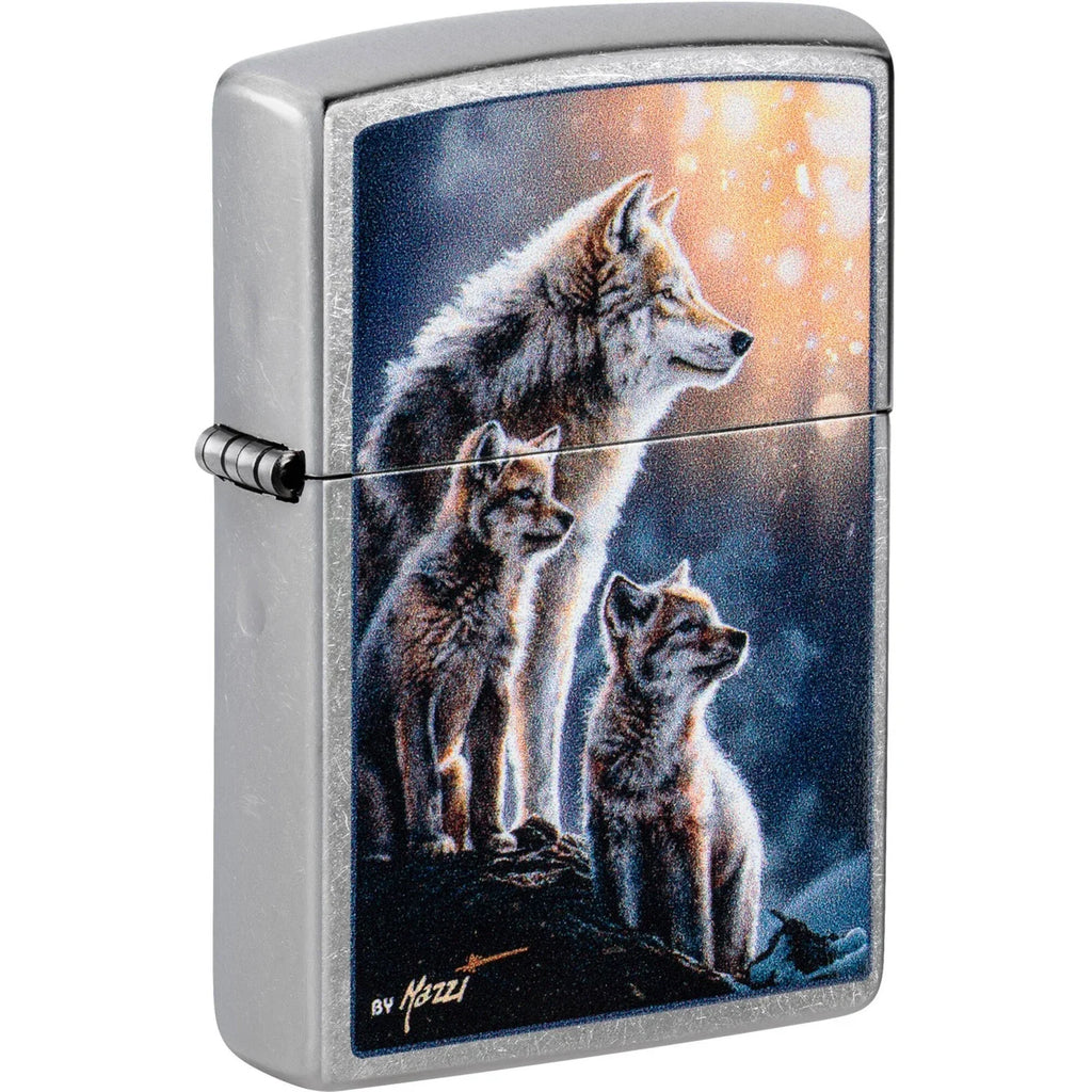 Zippo Mazzi Wolf and Cubs, Street Chrome Lighter #47106