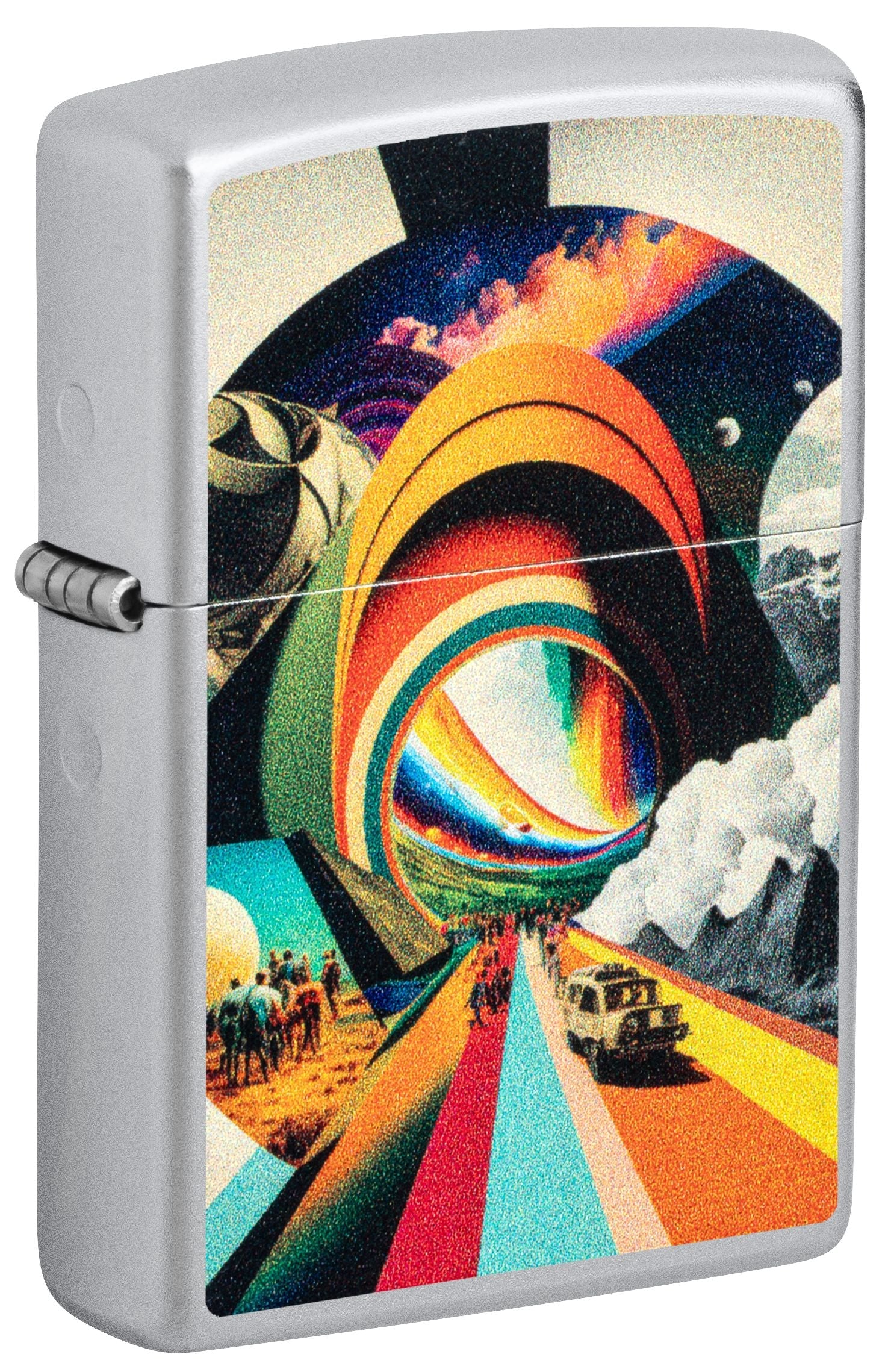 Zippo Psychedelic Travel, Satin Chrome Lighter #46578